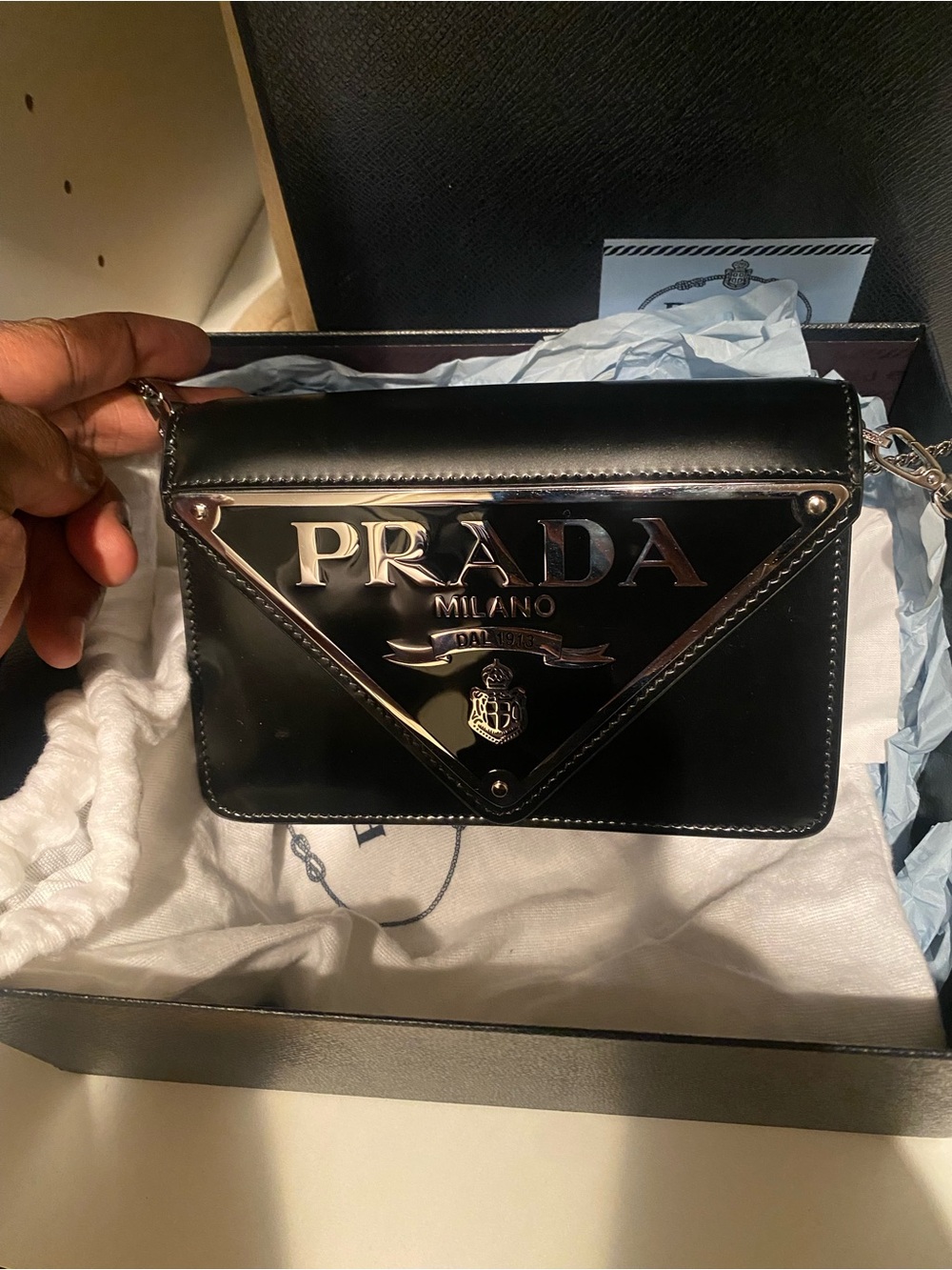 Prada Black Patent Leather Milano Logo Crossbody